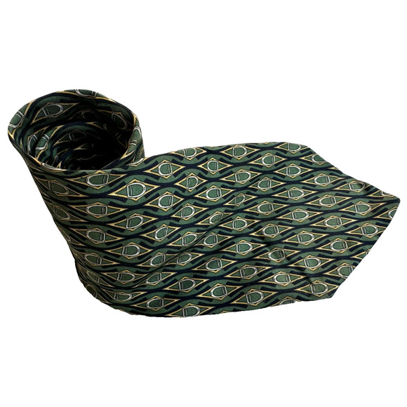 Paolo by Paolo Gucci Men's Neck Tie Green/Gold Geometric Italy 100% Silk Preppy - Picture 1 of 15